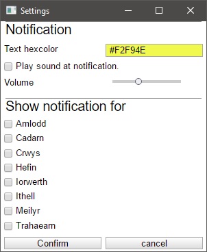 Voice of Seren settings screen